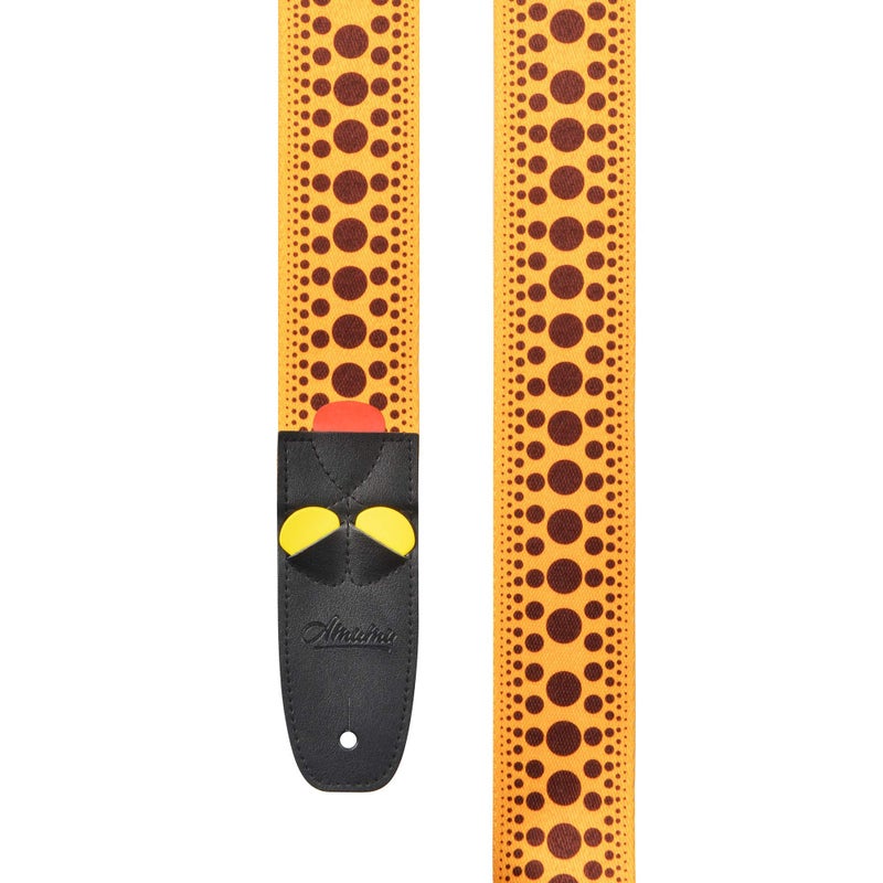 Amumu Polka Dots Guitar Strap with 3 pick holders for Acoustic, Electric, Bass Guitars - Orange - Image 5